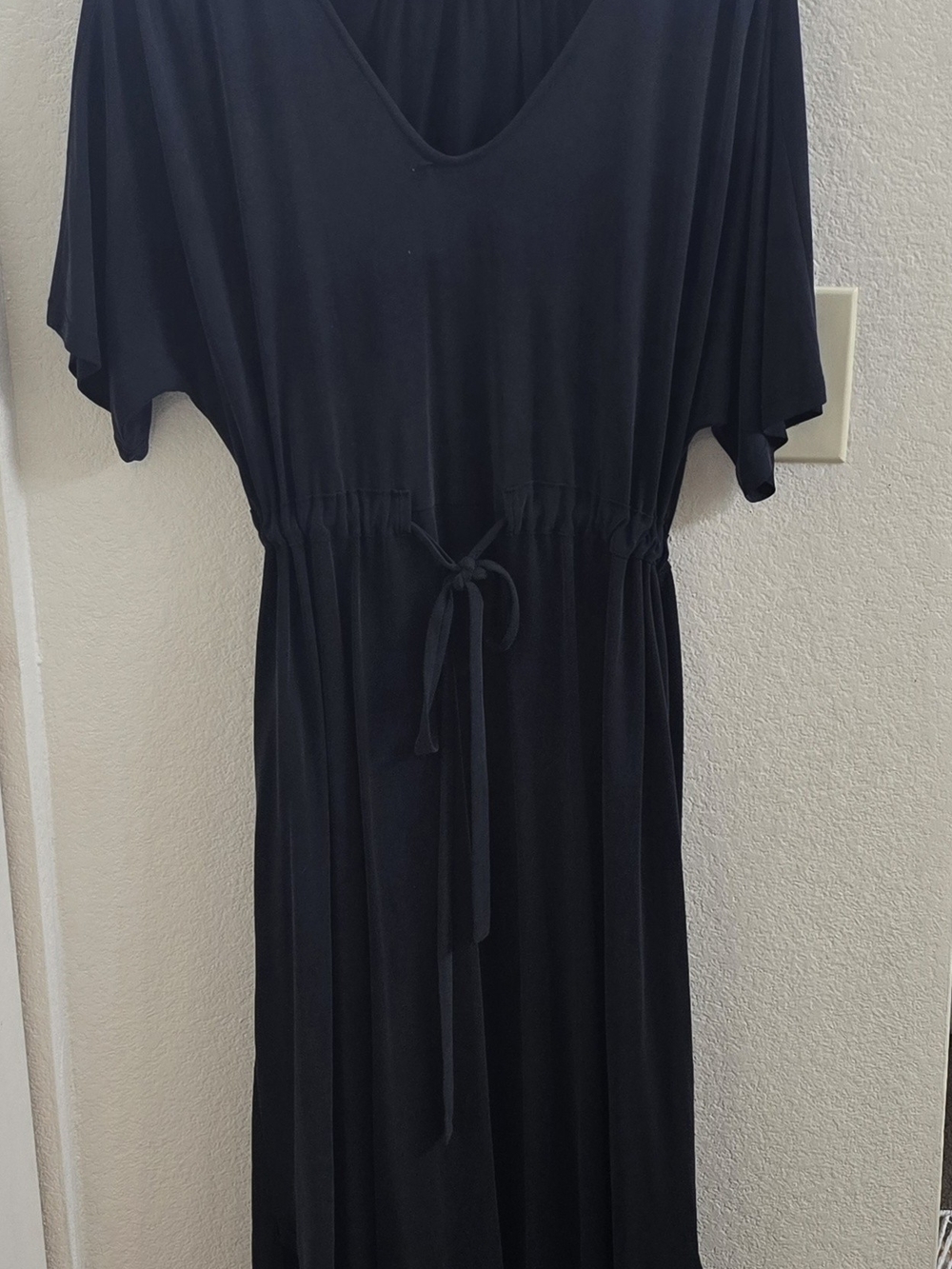 Everyday Black V-Neck Maxi Dress with Drawstring Waist
